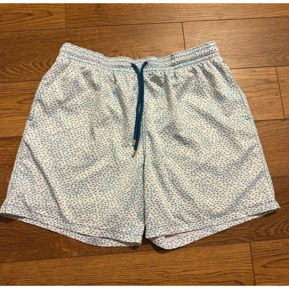 Capelle Miami Men 2XL Swim Trunks Blue White Fish Print Compression Liner Shorts